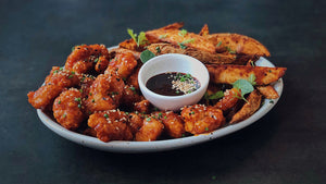 Sweet & Spicy Crunchy Chicken with Gochugaru Potato Wedges