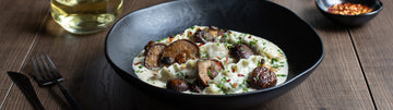 Mandu Alfredo with Roasted Mushrooms