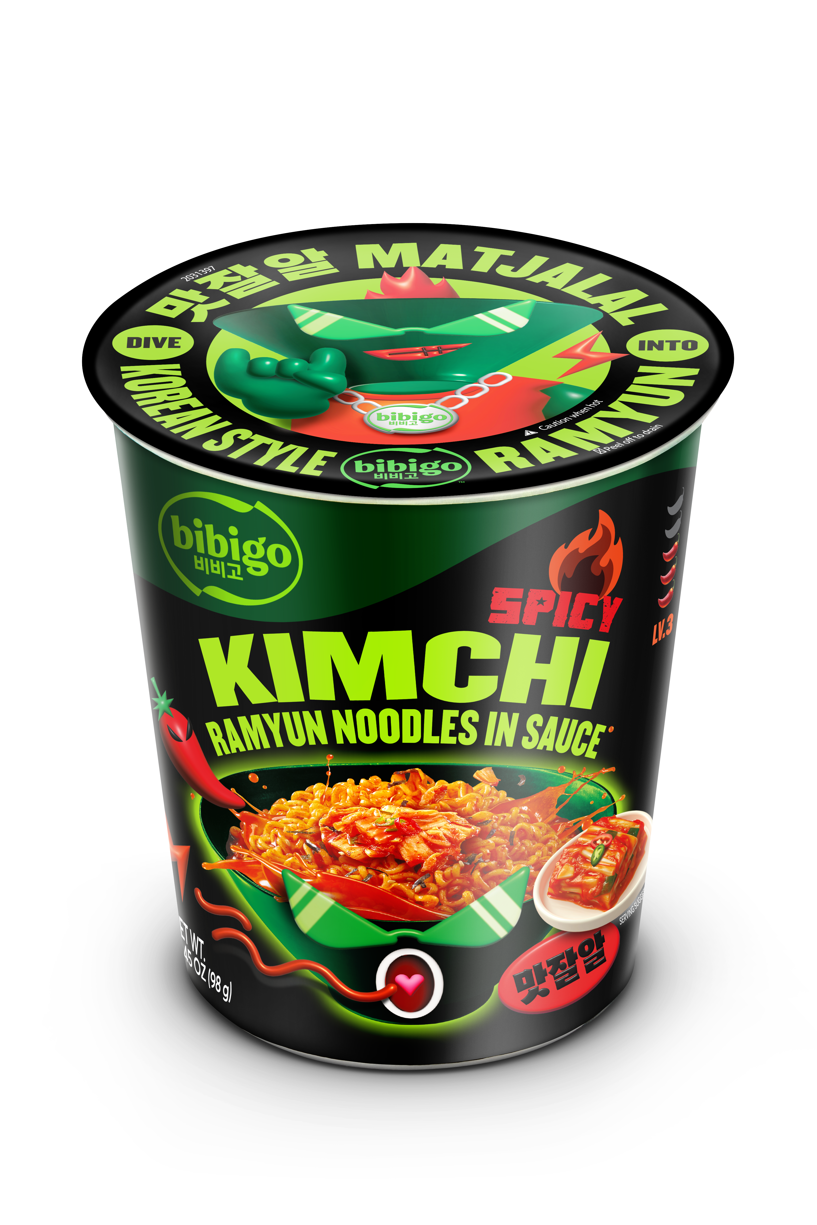 Bibigo Bibigo Spicy Kimchi Korean-Style Sauced Instant Ramyun Noodles — product image