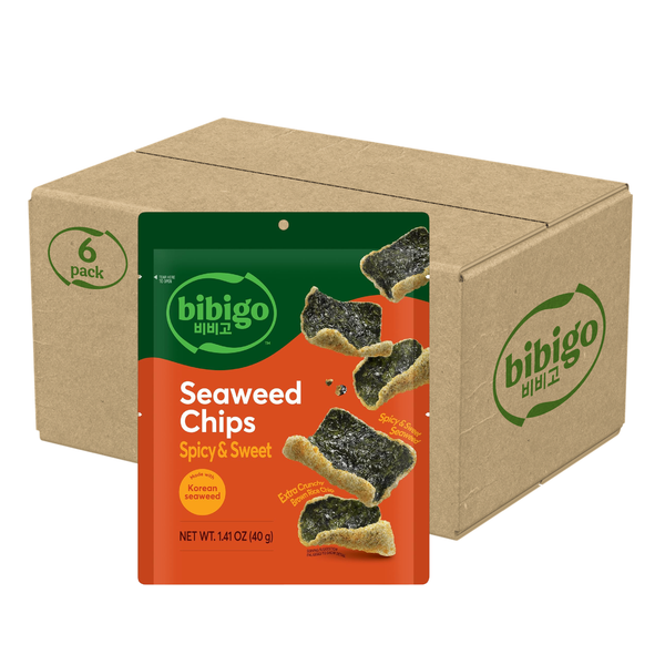 bibigo Crunchy Korean Seaweed Chips | Original or Spicy & Sweet Flavor | 6 Pack
