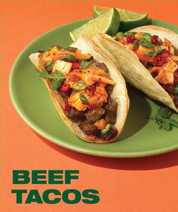 Beef Tacos with Kimchi Toppers.